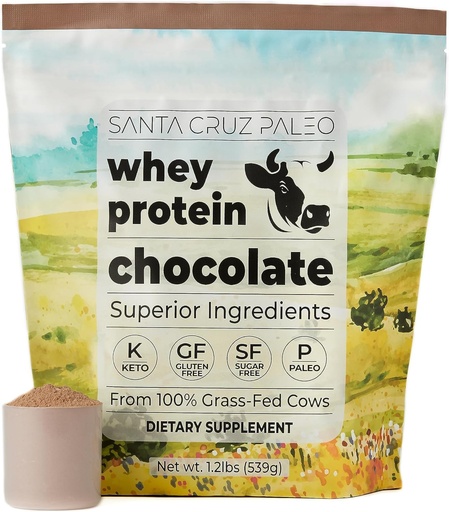 [BRSROFAZCABQKGY2] Santa Cruz Paleo Whey Protein Powder, Chocolate Flavor, 20 G Grass Fed Whey Protein Isolate Por Serving, Gluten Free, Paleo & Keto Friendly, No Sugar Añadido, Protein Shake Mix, 20 Servings, 1.2 lb Bag