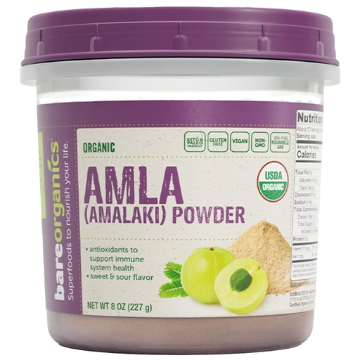 [BRSWGZTYAQPQOETG] BareOrganics Amla Powder - Organic Indian Gooseberry Superfood Powder, Finely Ground Amla for Smoothies, Teas & Recipes, Non-GMO, Vegan, 8 Oz