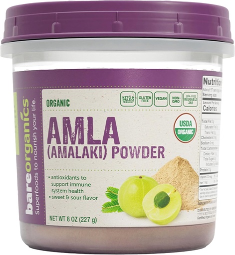 [BRSWGZTYAQPQOETG] BareOrganikk Amla, Indisk Gooseberry & Superfood pulver, Kosttilskudd, 8 Oz