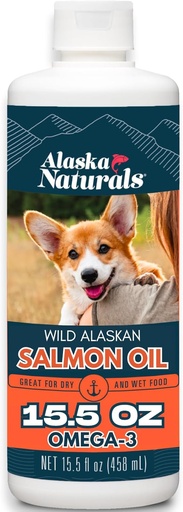 [BRSWGHA6DJ7BGC3O] Alaska Naturals Wild Alaskan Salmon Fish Oil Supplement for Dogs Skin and Coat with EPA DHA Omega 3 Fatty Acids Liquid Food Topper 15.5 oz. Pump