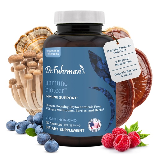 [BRSWIBY2OQAQGEIZ] Dr. Fuhrman All Natural Immune Support Supplement | Whole-Food Derived Vitamin for Immunity Defense | Organic Mushrooms, & Berries | Organic Lion’s Mane, Maitake, Reishi, and Elderberry | 120 Caps