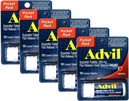 [BRSRAGT4CIJROYAV] HALEON Advil Ibuprofen 200mg (NSAID) Pocket Pack, 10 Coated Tablets (Pack of 5)
