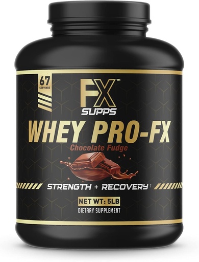 [BRSWYZI6BZYB43L5] FXSUPPS Whey Pro-FX Proteína en po (Chocolate) Suplemento de recuperación de postres ideal con BCAA natural para homes e mulleres, soporta recuperación muscular e forza, 5,0 libras
