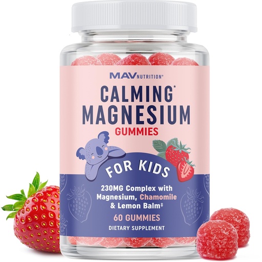 [BRSWGBIBA4HBYE3L] Magnesium Calming Gummies for Children | Strawberry | Relaxation & Natural Wake-Sleep Cycles | Relaxing Magnesium for Kids with Chamomile & Lemon Balm | Non-GMO, Gluten-Free | Calm Gummies 60ct