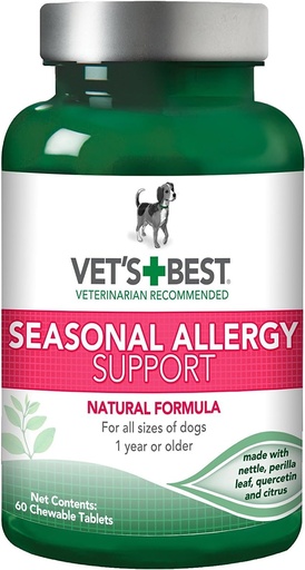 [BRSWIYLZBINGA2TC] Vet’s Best Dog Allergy Chews, Seasonal Allergy Chews for Dogs, Dog Itching Skin Relief Chews, Anti Itch for Dogs, 60 Chewable Tablets