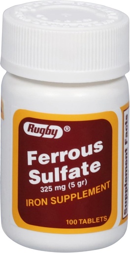 [BRSWKH3RCIDQM2DM] Rugby Ferrous Sulfate 325mg Tablets - Iron Supplement for Women and Men - 100 Count (1 Pack)