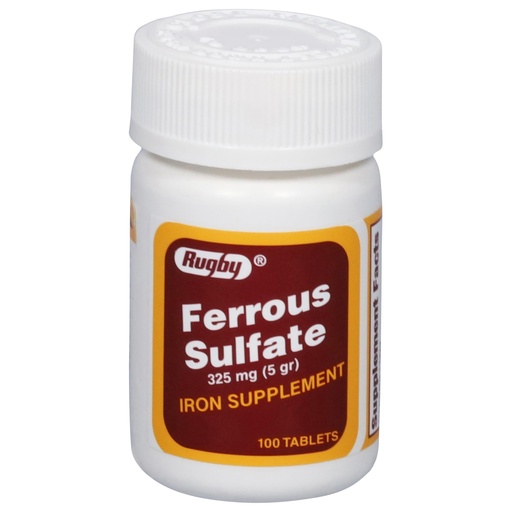 [BRSWKH3RCIDQM2DM] Rugby Ferrous Sulfate 325mg Tablets - Iron Supplement for Women and Men - 100 Count (1 Pack)