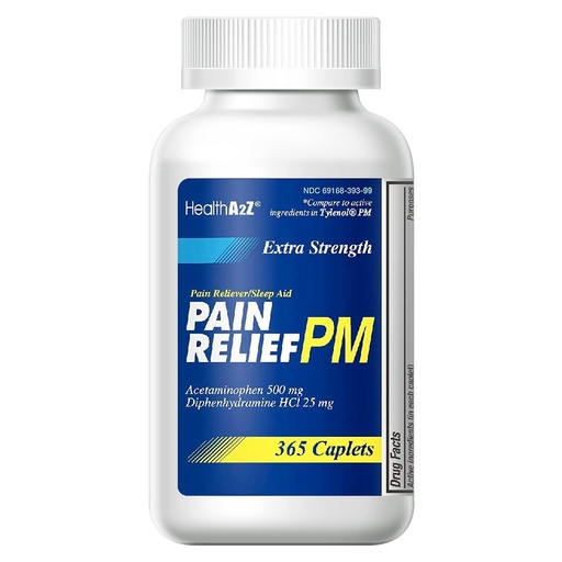 [BRSWGYI7O4PQMC3P] HealthA2Z® Extra Strength Pain Relief PM| Acetaminophen 500mg | Diphenhydramine 25mg | Pain Reliever & Nighttime Sleep Aid | (365 Count (Pack of 1))