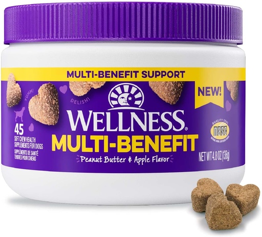 [BRSRAZQ2BUNQK3TA] Wellness Peanut Butter & Apple Flavored Soft Chews Multi-Benefit Supplements for Dogs, 45 Count