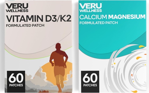 [BRSRAZY3BBYBA3T2] Bone Health Complete Duo Lifestyle Patches Vita D3/K2, Calcium Magnesium - Self Adhesive Time Release Topical Patch, 8-10 Hours (60 Day Supply)
