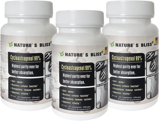 [BRSWIB32BQDWIGDG] Natura'sbliss Telomere Suplimente Cycloastragenol 25mg 99%, Astragalus Root Extract, Anti Aging Supliment, Made in USA, Imunity Boost, Stomac Acid Protejat, Super Absorbție, 90 capsule