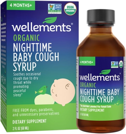 [BRSWGAT6DMDWOC36] Wellements Organic Nighttime Baby Cough Syrup | Soothes Occasional Cough Due to Dry Throat While Promoting a Peaceful Night’s Sleep*, USDA Organic | 2 Fl Oz, 4 Months+