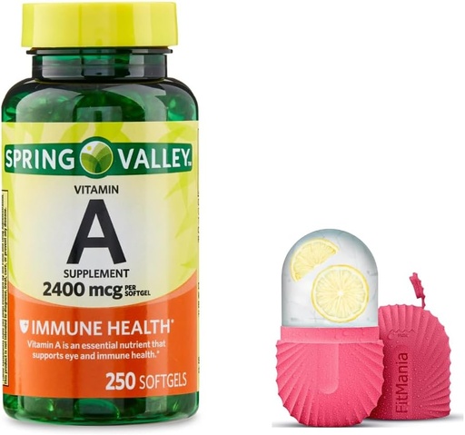 [BRSRAHA3OR6QGC3B] Spring Valley Vitamin A Softgels, 2400 mcg, 250 Count, and Gift Ice Roller for Face