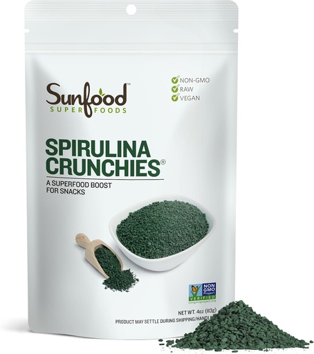 [BRSWIZYDOMPBKHLK] Sunfoods Superfoods Spirulina Crunchies - Blue Green Algae, Spirulina Tablet, Chlorophyll אנרגיה bits של אבקת Dried, Raw Algae תוסף, Non-GMO - 4 oz Bag