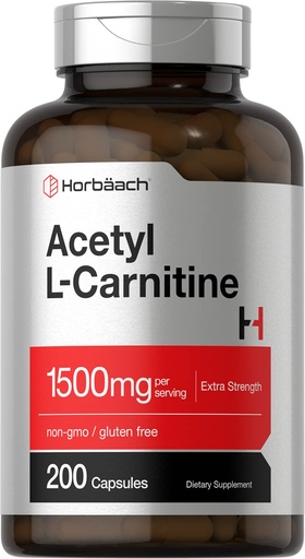 [BRSWGHD6CIGQIE3O] Horbäach Acetyl L-Carnitine 1500mg | 200 Capsules | Extra Strength Supplement | Non-GMO & Gluten Free