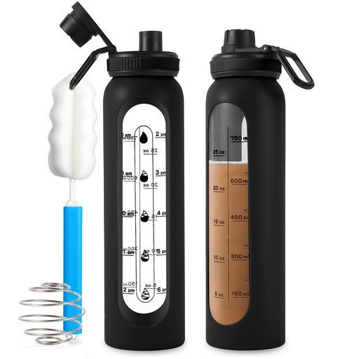 [BRSRAEI7BEBQAFLU] Glass Shaker Bottle 34oz/1L Black Glass Protein Shaker Bottle With Shaker Ball Large Shaker Bottles for Protein Mixes Portable Powder Mixer Blender Water Bottle for Gym Workout Sports