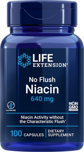 [BRSWIYQYBINAOCLY] 寿命延长:Flush Niacin、B3用于心脏健康、胆固醇和能量支持、非GMO、无Gluten、100卡普勒