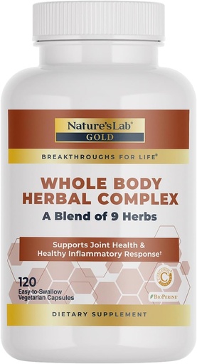 [BRSROY34CBYBSAI7] Nature's Lab Gold Whole Body Herbal Complex - Turmeric, Boswellia, Ginger, Green Tea, Rosemary - 120 Capsules (60 Day Supply)