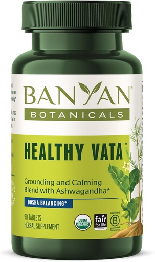 [BRSWIZQYAB4GYYA5] Banyan Botanikleri Sağlıklı Vata – Organik Herbal Supplement Ashwagandha, Shatavari & Other Ayurvedic Herbs for Calm and Balanced Well-Being* – 90 Tablet – Non-GMO Sustainable Sourced Vegan