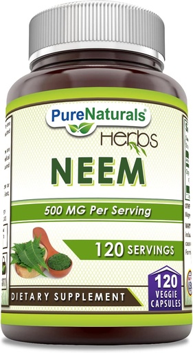 [BRSWGEACBUOQYDL6] Чистий Naturals Neem (Made with Natural Neem Leaf) 500mg 120 Veggie Capsules Supplement of Non-GMO Gluten Free Made in USA Ідеально підходить для вегетаріанців
