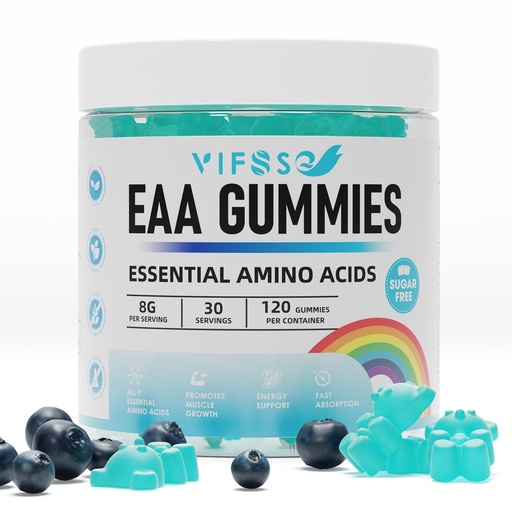 [BRSROCAZAV7BY3IY] VIFSSG EAA Gummies 120 Gummies (Blue Raspberry), Essential Amino Acids - All 9 Essential Aminos (EAA) and All Branched-Chain Aminos (BCAAs), Non-GMO, Gluten Free, Vegetarian Friendly