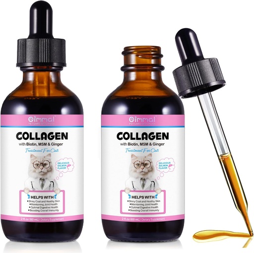 [BRSRAGL3CAGQODTF] Collagen for Cats, Cat Collagen Liquid Drops with Biotin, MSM & Ginger Digestive & Immunity Support, Itch Relief, Skin & Coat and Joint Health, Cat Supplement 60ml ﻿-2pcs