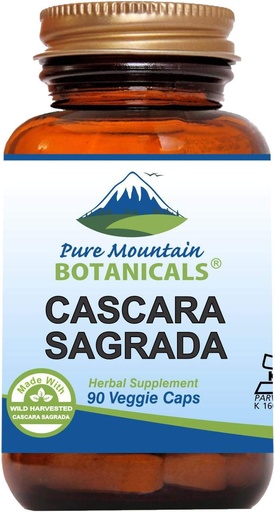 [BRSWIAAQAIAQGETG] Pure Mountain Botanicals Cascara Sagrada Capsules - Vegan Kosher Caps Now with 400mg of Wild Harvest Cascara Sagrada Aged Bark Supplement