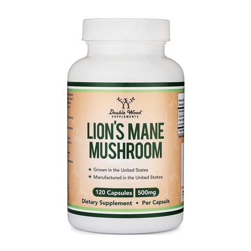 [BRSWGAQEPMIWCGTK] Organic Lions Mane Mushroom Capsules (120 Count), for Focus Support and Immune Health, Third Party Tested and Grown in The USA - by Double Wood
