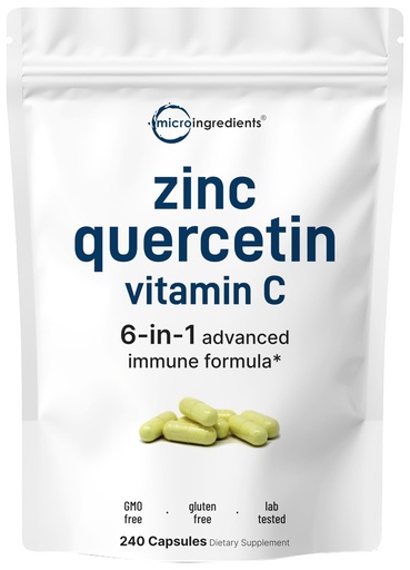 [BRSWYZITPMMQODQ3] Micro Ingredients Quercetin with Vitamin C and Zinc, 240 Capsules | Quercetin 500mg, Vitamin C 500mg, Zinc 50mg (Picolinate, Citrate, Glycinate, Gluconate) | Complete Immune Support Supplements