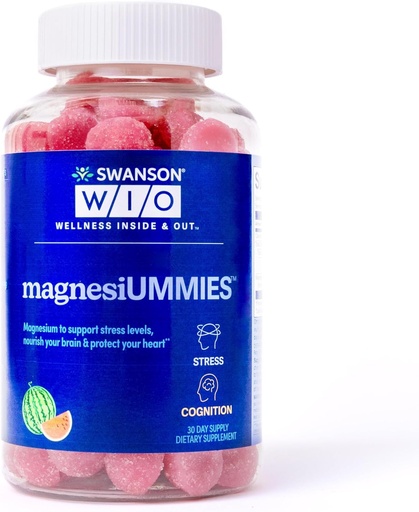 [BRSRMZLRAABAE2AU] Swanson WIO™ magnesiUMMIES™ Stress Support, Heart Health, Stress, Watermelon, Magnesium 336mg, Vegan, Non-GMO, Gluten-Free, Bone Health - 12oz Bottle, 120 Gummies (30-Day Supply)