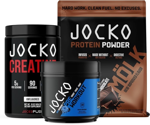 [BRSROA3RCQCB6DQU] Jocko Fuel 3 Pack Gym Bundle - Creatine, Chocolate MOLK, & Blue Raspberry Pre Workout
