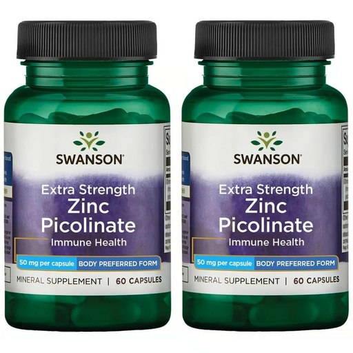 [BRSRMEIFOABAMG3D] Swanson Premium Brand Extra Strength Zinc Picolinate - Body Preferred Form Immune Health Capsules - 50 mg per capsule - 60 Capsules, Pack of 2