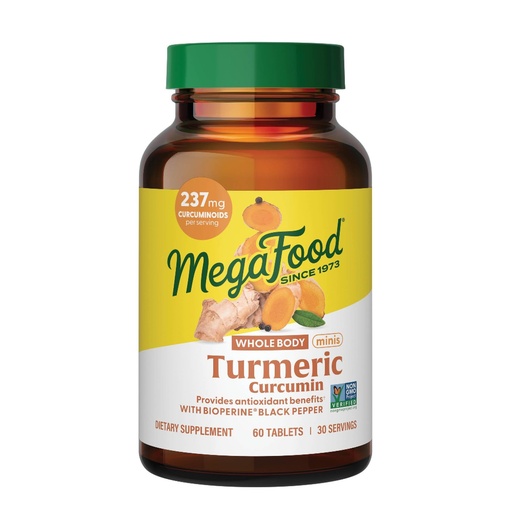 [BRSWYAI3AAIBADLP] MegaFood Whole Body Minis Turmeric Curcumin Supplement - Turmeric Supplement With Black Pepper - 237 mg Curcuminoids Per Serving - Antioxidant & Immune Support - Vegan - 60 Mini Tablets, 30 Servings