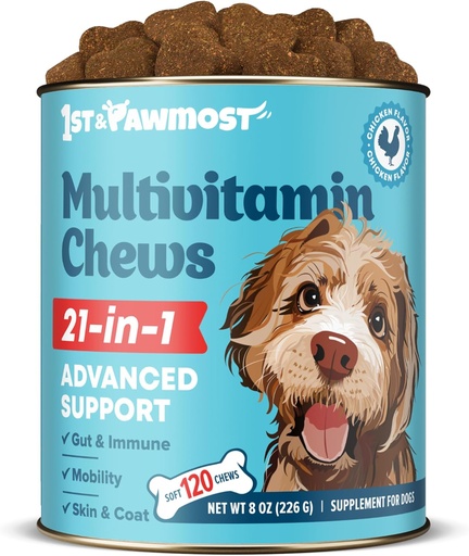 [BRSRA2Q5C56B6GY3] 21-in-1 Dog Multivitamin - Dog Vitamíny a doplňky pro seniory psů a štěňata - Multivitamin pro psy pro pleť, kabát, srdce, imunitní podpora - Pes Multivitamins Žvýkací Žvýkací nástroje pro společnou podporu -120ks