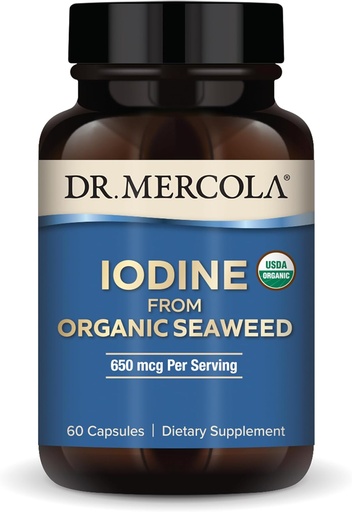 [BRSROEITDINBUALD] Dr. Mercola Iodine from Organic Seaweed, 650 mcg Per Serving, 30 Servings (60 Capsules), Dietary Supplement, Thyroid and Energy Support, Non-GMO, USDA Organic