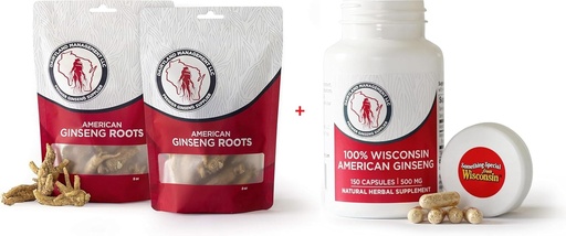 [BRSRAGIYAUNGCCL2] Dairyland American Ginseng Roots 16 oz and Capsules 150 ct Pack of Wisconsin Ginseng – Direct from Farmer to Consumer 西洋参