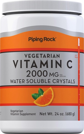 [BRSWIFDQAYPAKA3U] Piping Rock Vitamin C Powder | 2000mg | 24 oz | Water Soluble Crystals | as Ascorbic Acid | Vegetarian, Non-GMO, Gluten Free Supplement