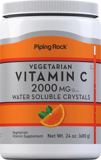 [BRSWIFDQAYPAKA3U] Piping Rock Vitamin C pulver | 24 oz | 2000mg | Vannløselige krystaller | som askorbinsyre | vegetarisk, ikke-GMO, Glutenfri Supplement