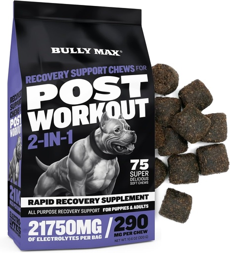[BRSROHQEAECWKHLG] Bully Max 2-in-1 Post-Workout Recovery Support Chews - Dog Vitamins and Food Supplement for Small & Large Breeds - Puppy and Adult Dog Hydration & Electrolyte Replenishment - 75 Soft and Tasty Chews