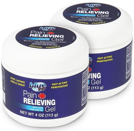 [BRSW2GD4A4HQGYI4] Blue Goo Pain Relieving Gel – for Back, Neck, Muscle and Joint Pain, Fast-Acting Cooling and Soothing Relief with 100% Pure Emu Oil, 4 oz (2 Pack)