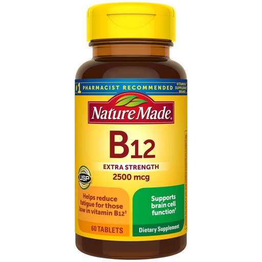 [BRSWIZYPBAOQ2C3M] Nature Made Extra Strength Vitamin B12 2500 mcg, B12 Vitamins, Dietary Supplement for Energy Metabolism Support, 60 Tablets, 60 Day Supply