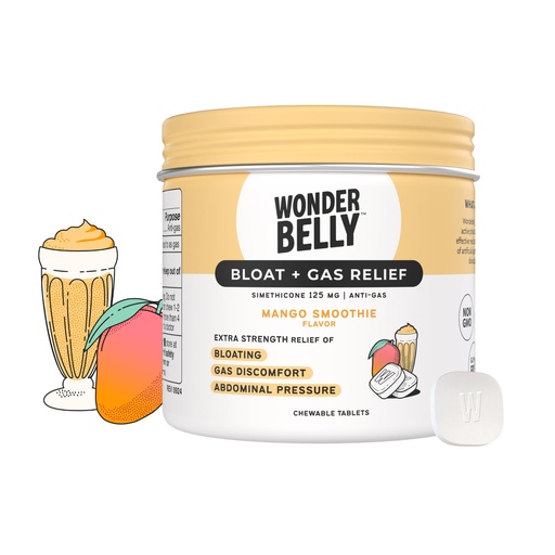 [BRSREHD5CIMWOC3K] Wonderbelly Bloat Gas Relief Extra Strength Chewable Tablets with 125 mg Simethicone No Talc or Dye Mango Smoothie 35 Count