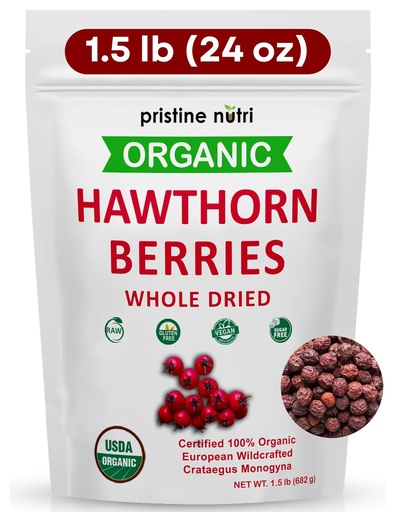 [BRSROZQ3BZ4BODTU] 1.5 lbs (24 oz) 100% Organic Hawthorn Berries Dried Bulk | Fare Hawthorn Berry Tea | European Wildcrafted Berries | Fare il tè benessere per il supporto cardiaco, pressione sanguigna e stress sollievo (il pacchetto può variare)