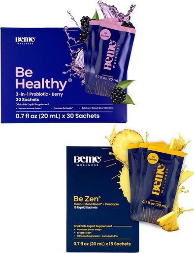 [BRSRAA33OR6BQGQZ] BeMe BeHealthy & BeZen Bundle - Liquid Probiotics & Magnesium Glycinate L-Theanine Supplements