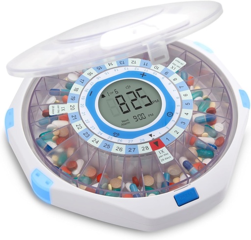 [BRSROBQ3DN5BOFD6] LiveFine WiFi Automatic Pill Dispenser och Remote Medication Monitoring System med Locking Key, 28-dagars Medicinering Organizer Upp till 9 Doses Per, Justerbart Ljus / Sound Alarms För Prescriptioner & Vitami