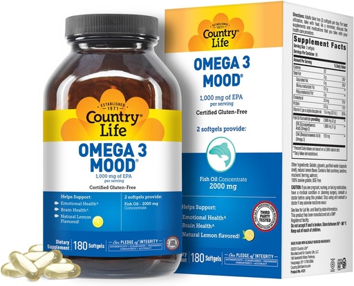 [BRSWIYYFAAMA2FDU] Country Life Omega 3 Fish Oil supplement - High Concentration EPA and DHA Omega 3 Fatty Acids - 2000mg Fish Oil for Emotional Health, Mood Support, and No Fish Taste - Natural Lemon Flavor