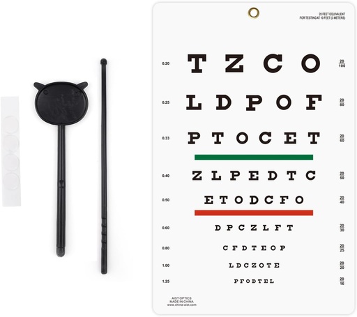 [BRSROFD5BB4BG3D6] Carga Ojo Snellen Carga de la pared de la carretaSnellen 10feet Charts for Eye Exams Eye with Fixing Sticker 9 X 14 pulgadas with Eye occluder and Pointer 4 Fixation Patches
