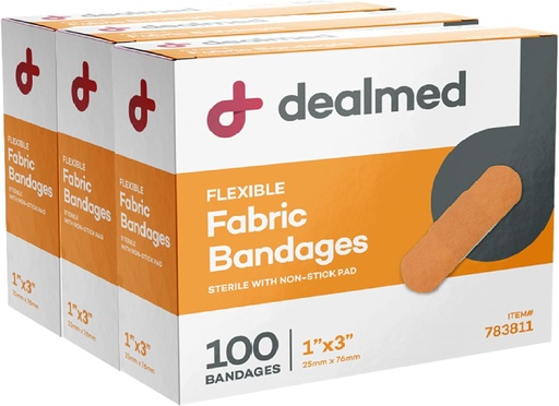 [BRSWKFL4DMHQ4DI3] Dealmed Sterile Flexible Fabric Adhesive Bandages – 1x3 Inch – 100/Box - 3 Boxes - Breathable First Aid Strip Pack - Soft Stretch Wound Patch For Medical, Emergency Kits & Clinic