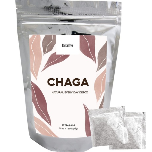 [BRSWGGI7O4AQ4DQ6] Chaga Tea - 100% Wild Siberian Birch Chaga Mushroom - Organic - 30 Unbleached Tea Bags - Pure No Additives - Natural Detox och Digestive Support - Handplockad av Baikal Tea
