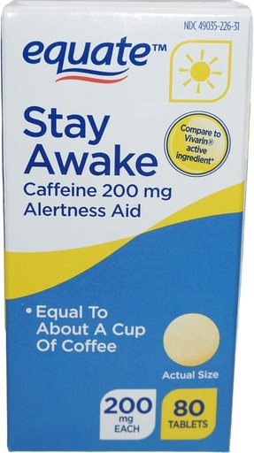 [BRSWGCDROQNQ4FAV] Equate - Stay Awake - Alertness Aid with Caffeine | Maximum Strength | Reduces Fatigue - 80 Tablets 200 Mg (Pack of 2) (2)